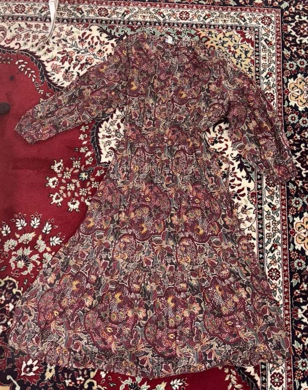 Lauren Ralph Lauren Paisley Midi Dress Size 14P Burgundy Floral Boho